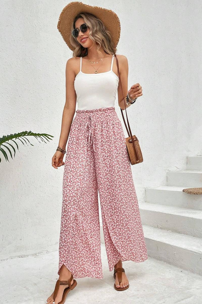 TBG Floral Split Side Wide-Legged Pants