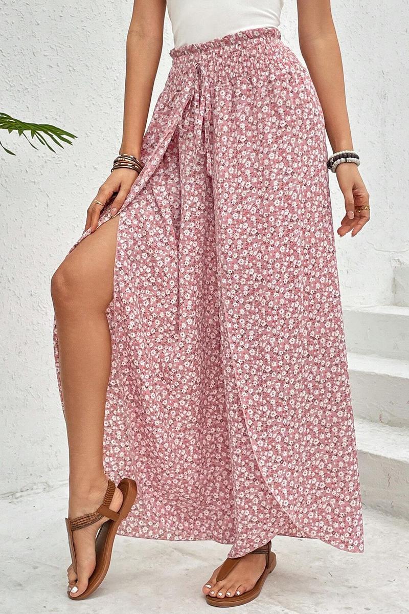 TBG Floral Split Side Wide-Legged Pants