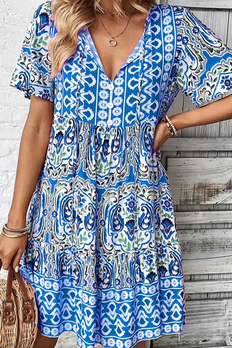 TBG Bohemian Floral Print V-Neck Dress