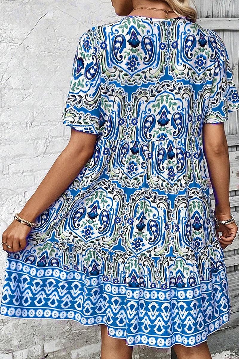 TBG Bohemian Floral Print V-Neck Dress