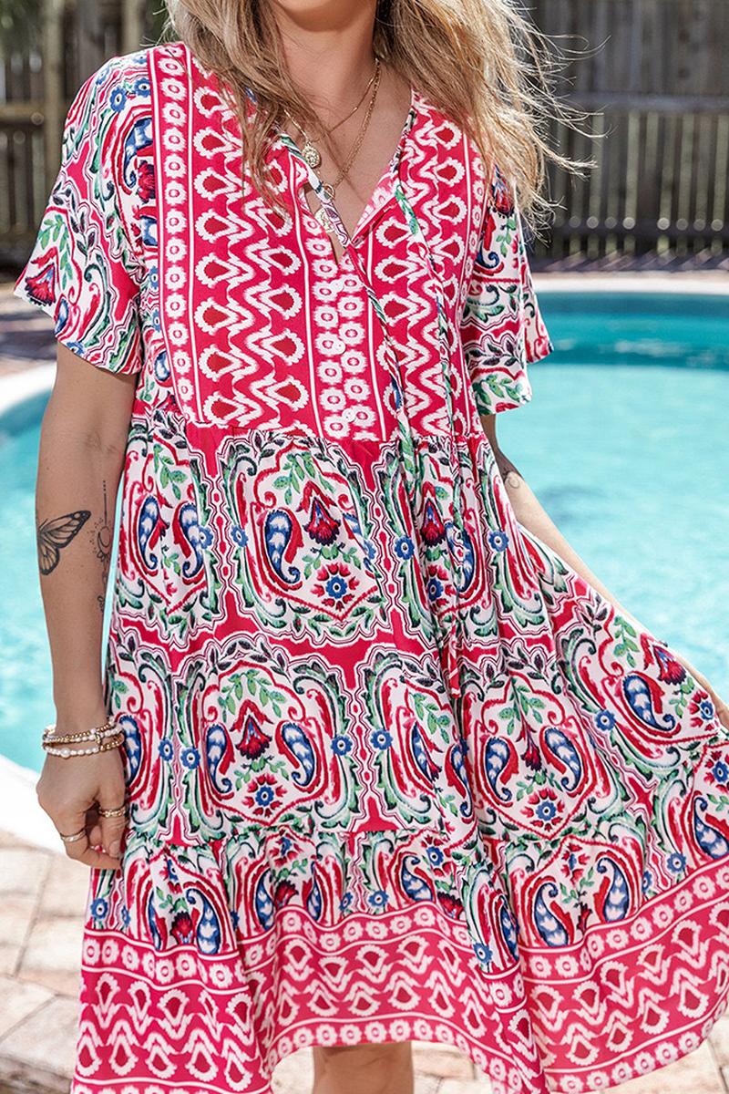 TBG Bohemian Floral Print V-Neck Dress