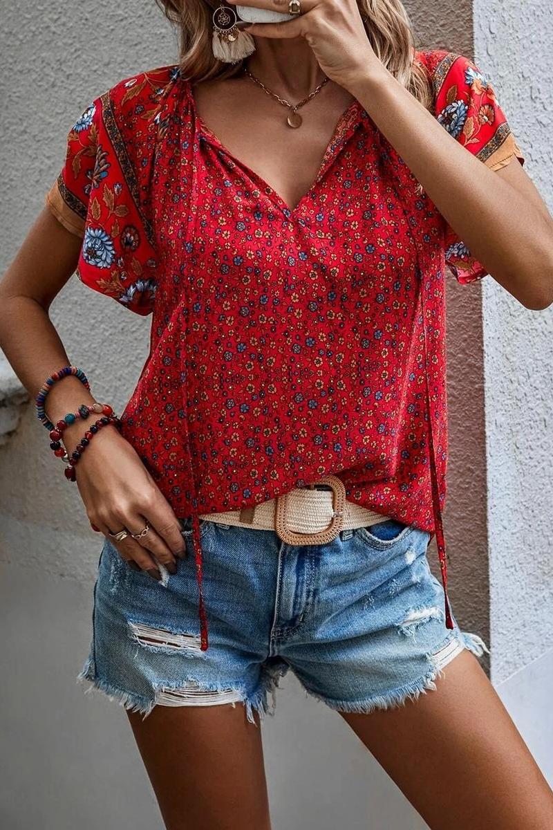 TBG Bohemian Floral V-Neck Blouse