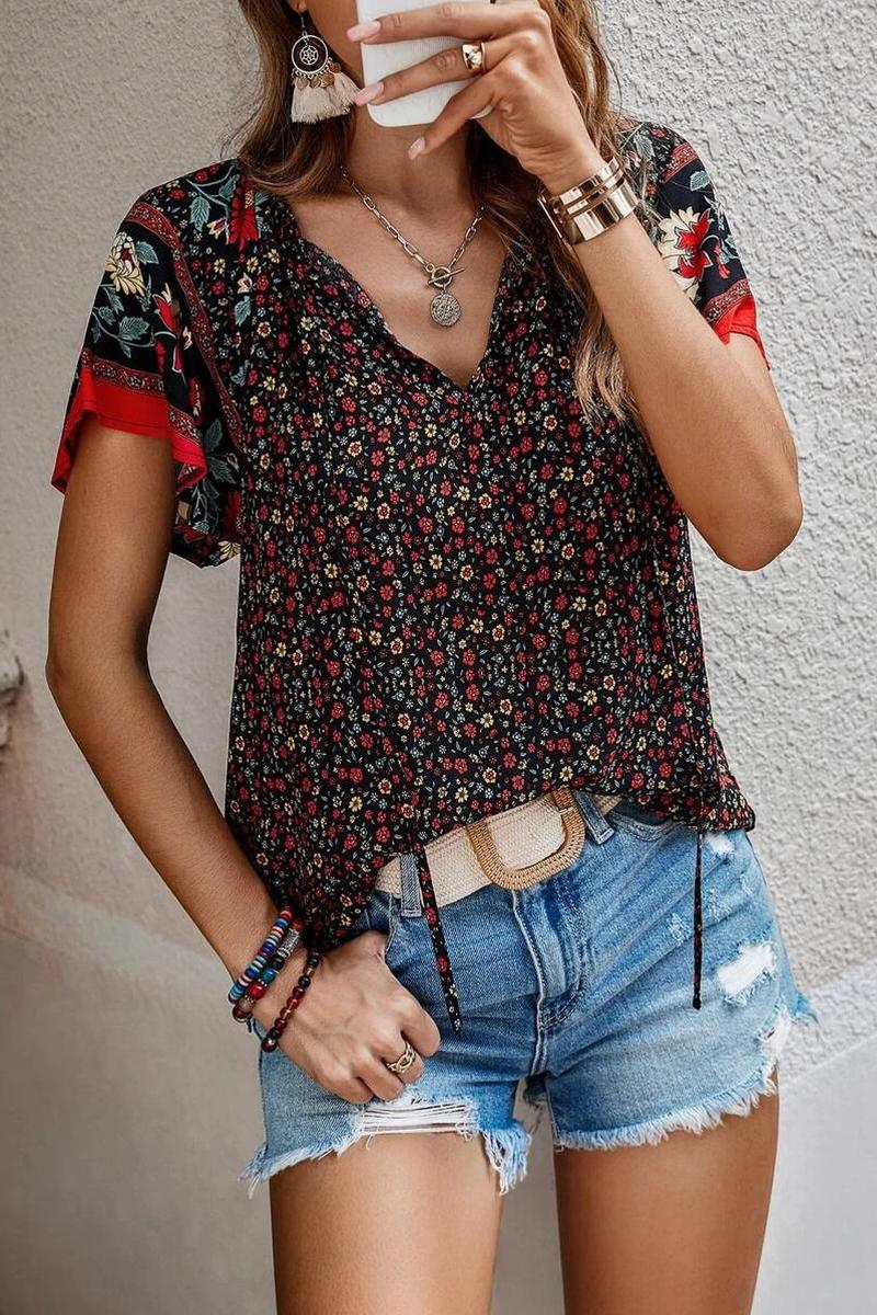 TBG Bohemian Floral V-Neck Blouse