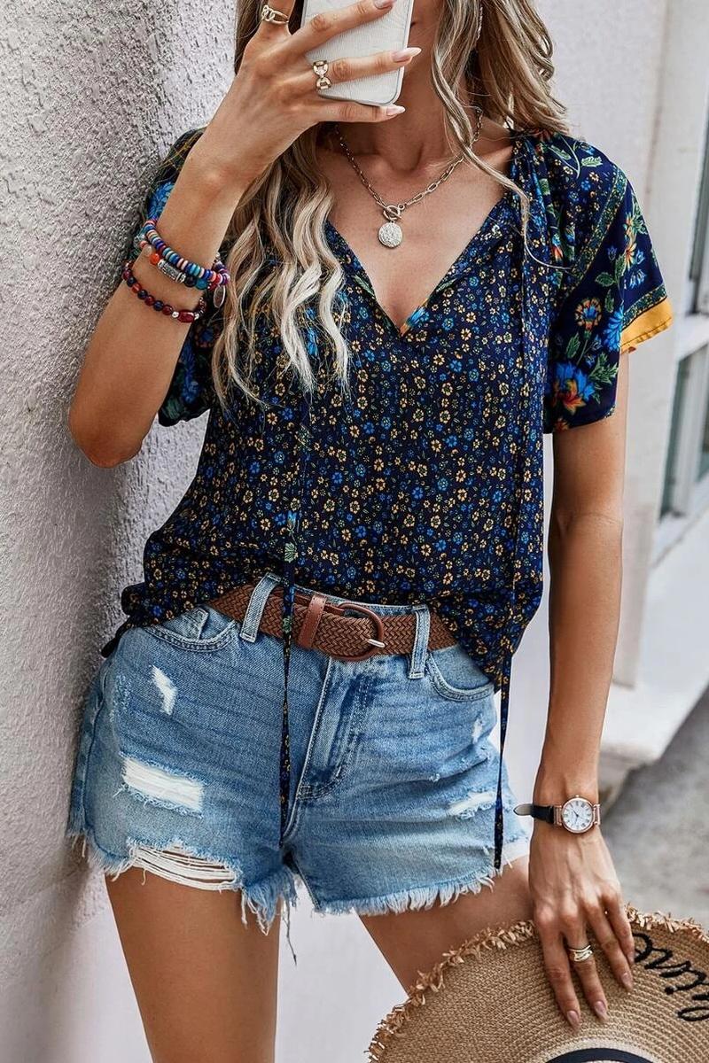 TBG Bohemian Floral V-Neck Blouse