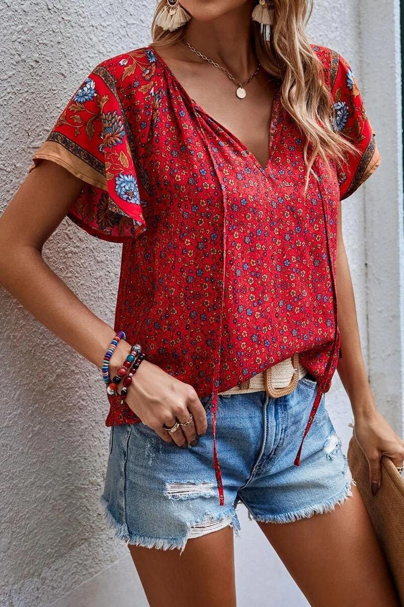 TBG Bohemian Floral V-Neck Blouse