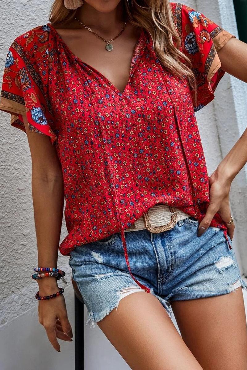 TBG Bohemian Floral V-Neck Blouse