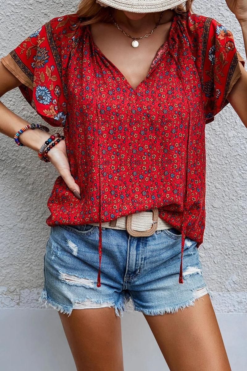 TBG Bohemian Floral V-Neck Blouse