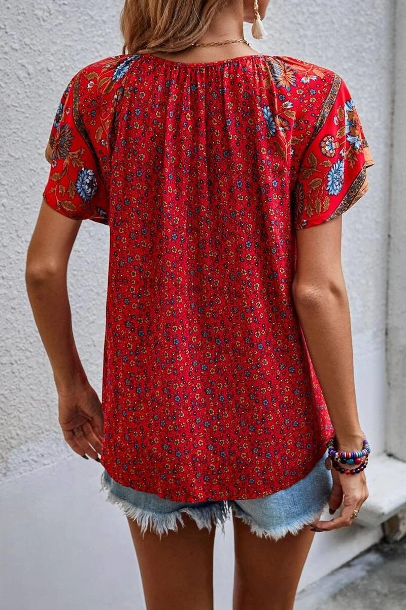 TBG Bohemian Floral V-Neck Blouse