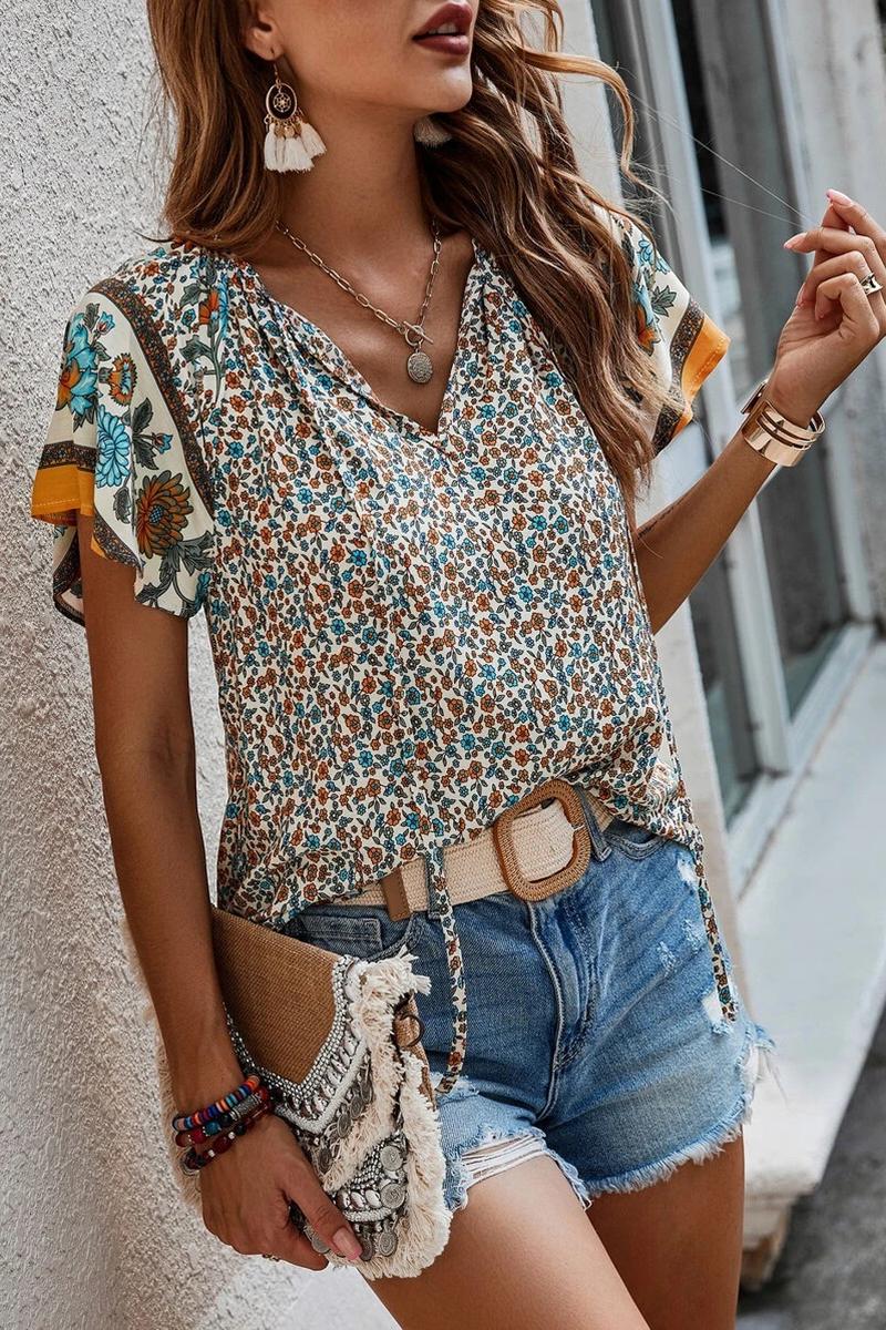 TBG Bohemian Floral V-Neck Blouse