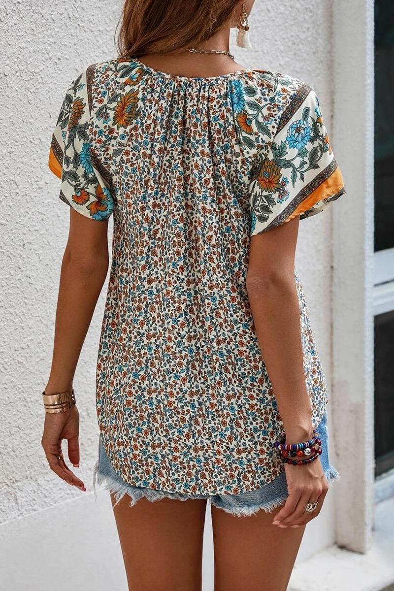 TBG Bohemian Floral V-Neck Blouse