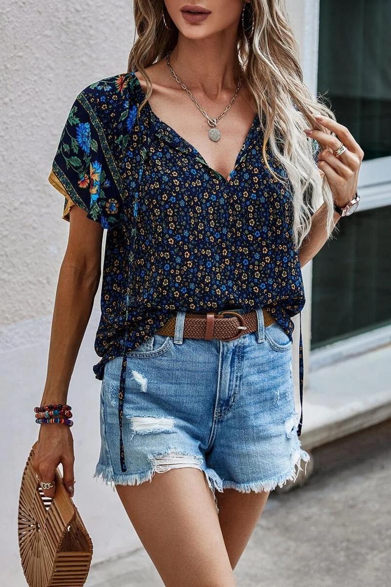 TBG Bohemian Floral V-Neck Blouse