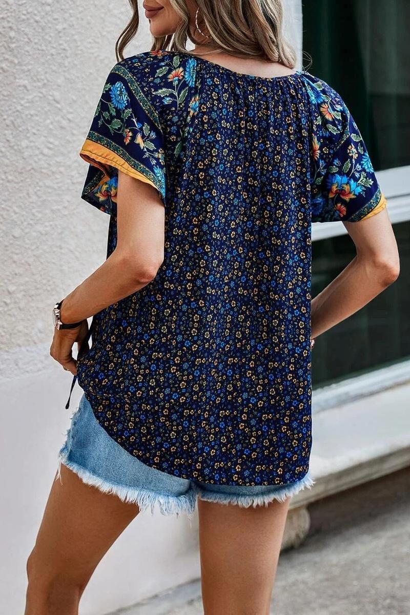 TBG Bohemian Floral V-Neck Blouse