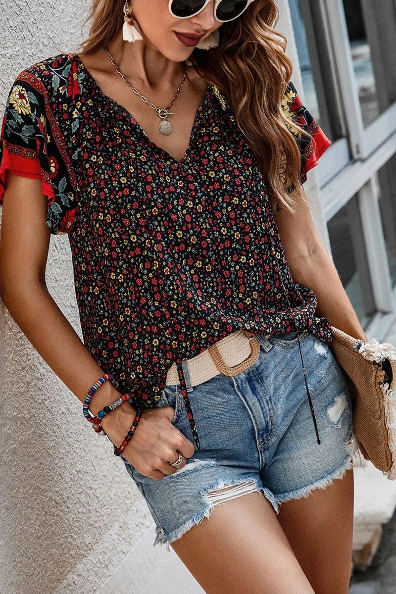 TBG Bohemian Floral V-Neck Blouse