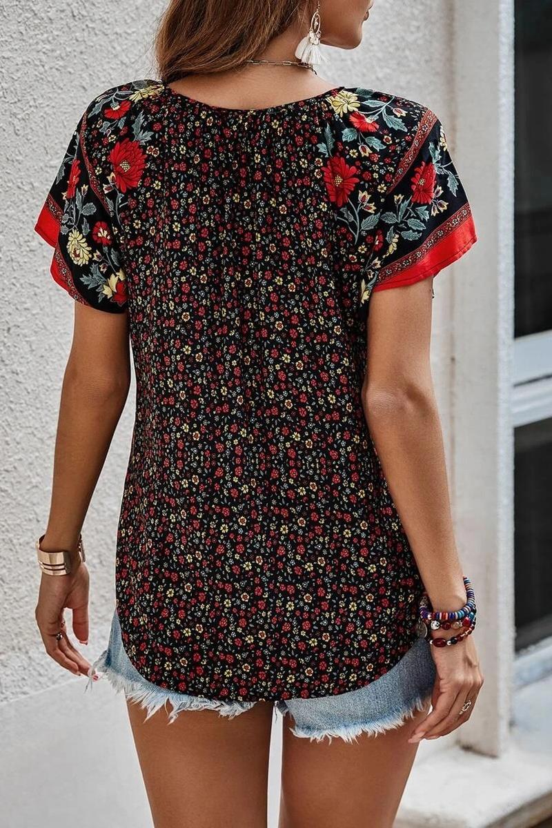 TBG Bohemian Floral V-Neck Blouse