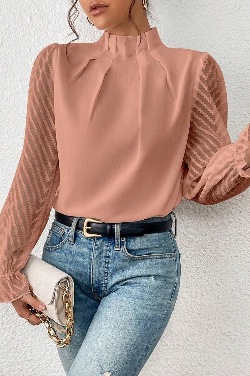 TBG Wave Pattern Semi-High Neck Blouse