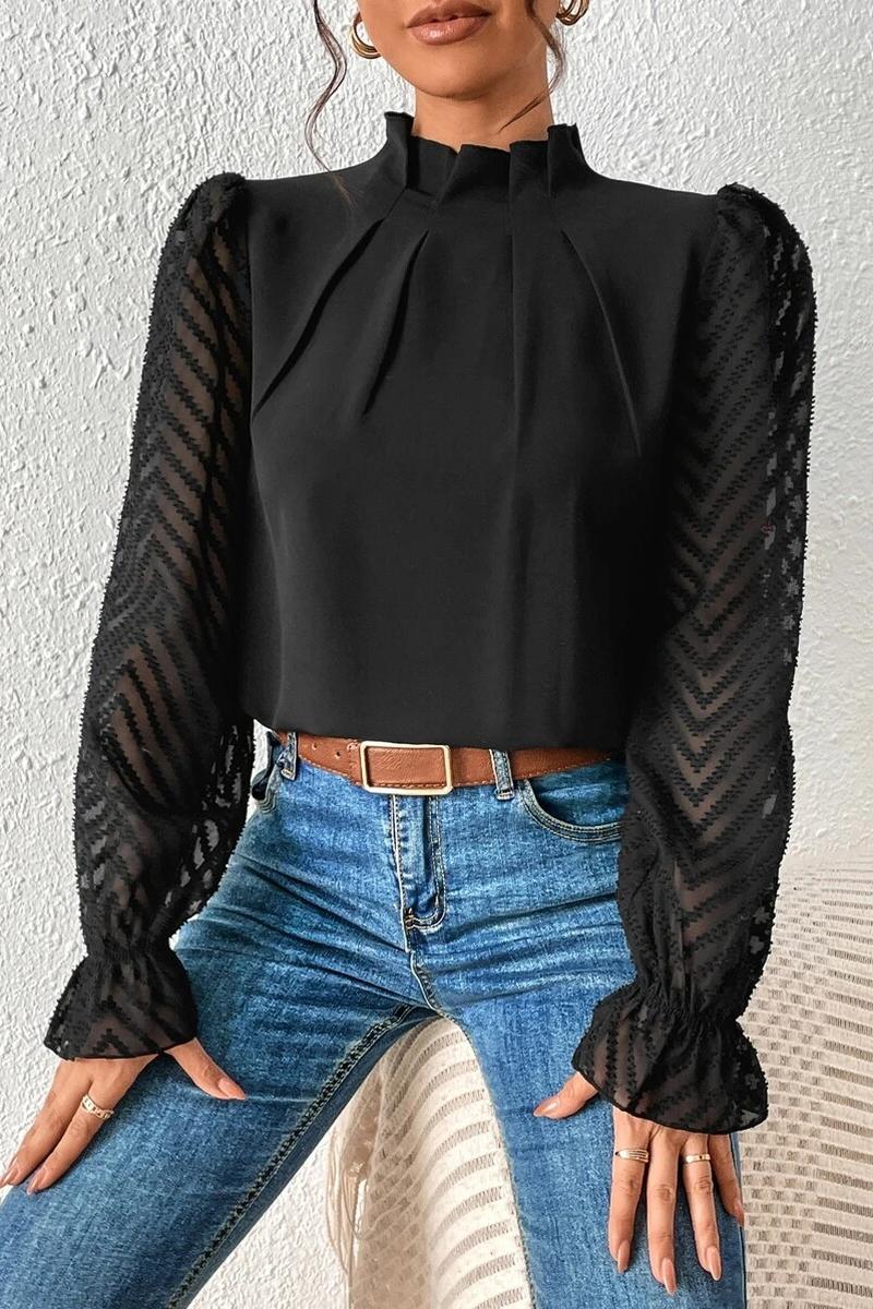 TBG Wave Pattern Semi-High Neck Blouse