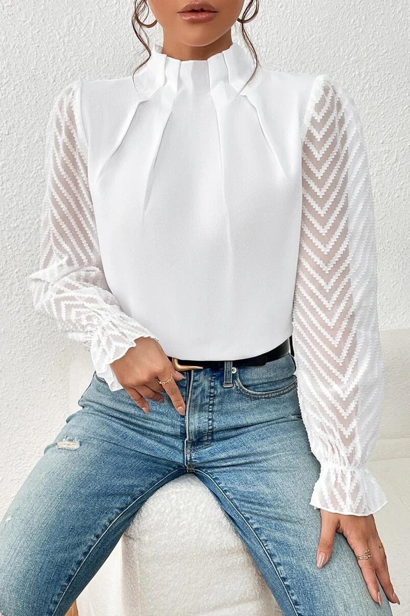 TBG Wave Pattern Semi-High Neck Blouse