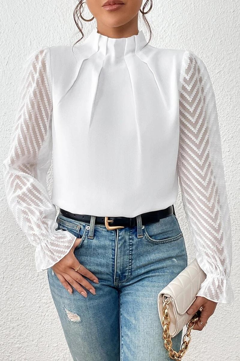 TBG Wave Pattern Semi-High Neck Blouse