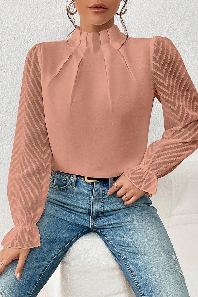 TBG Wave Pattern Semi-High Neck Blouse