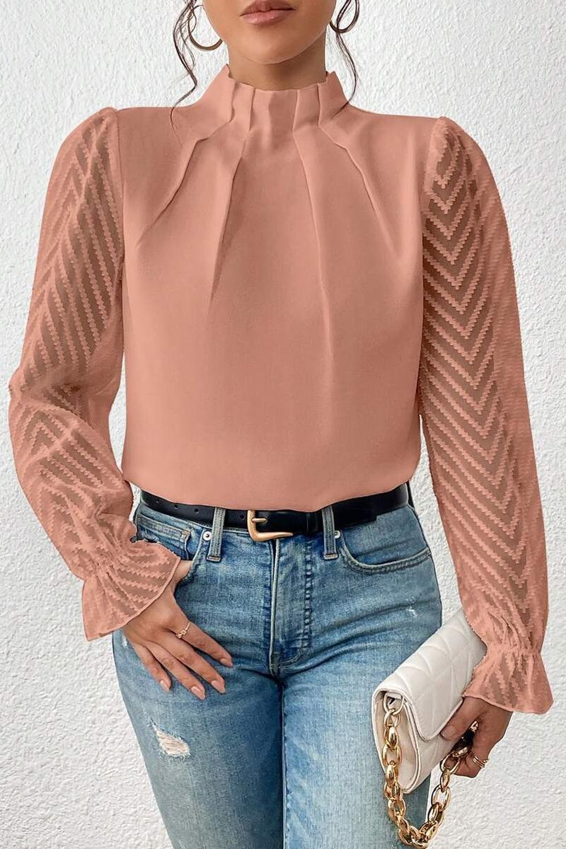 TBG Wave Pattern Semi-High Neck Blouse