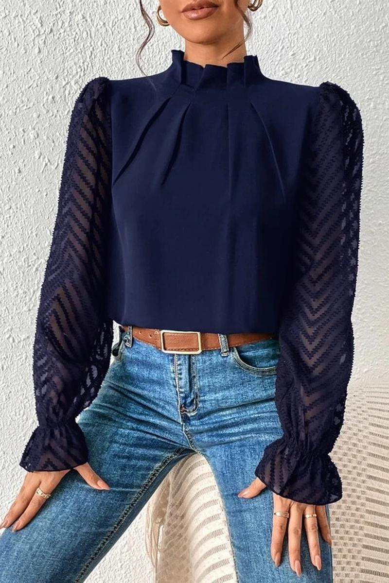 TBG Wave Pattern Semi-High Neck Blouse