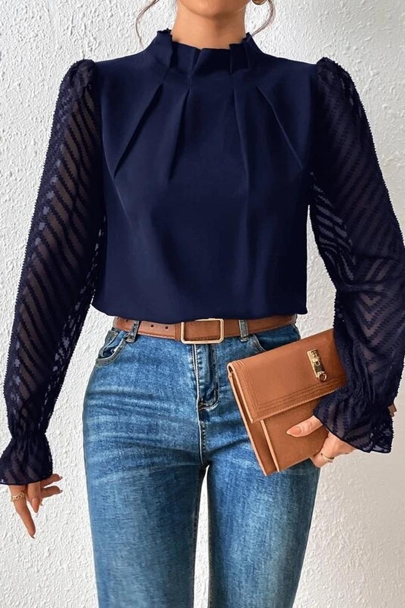 TBG Wave Pattern Semi-High Neck Blouse