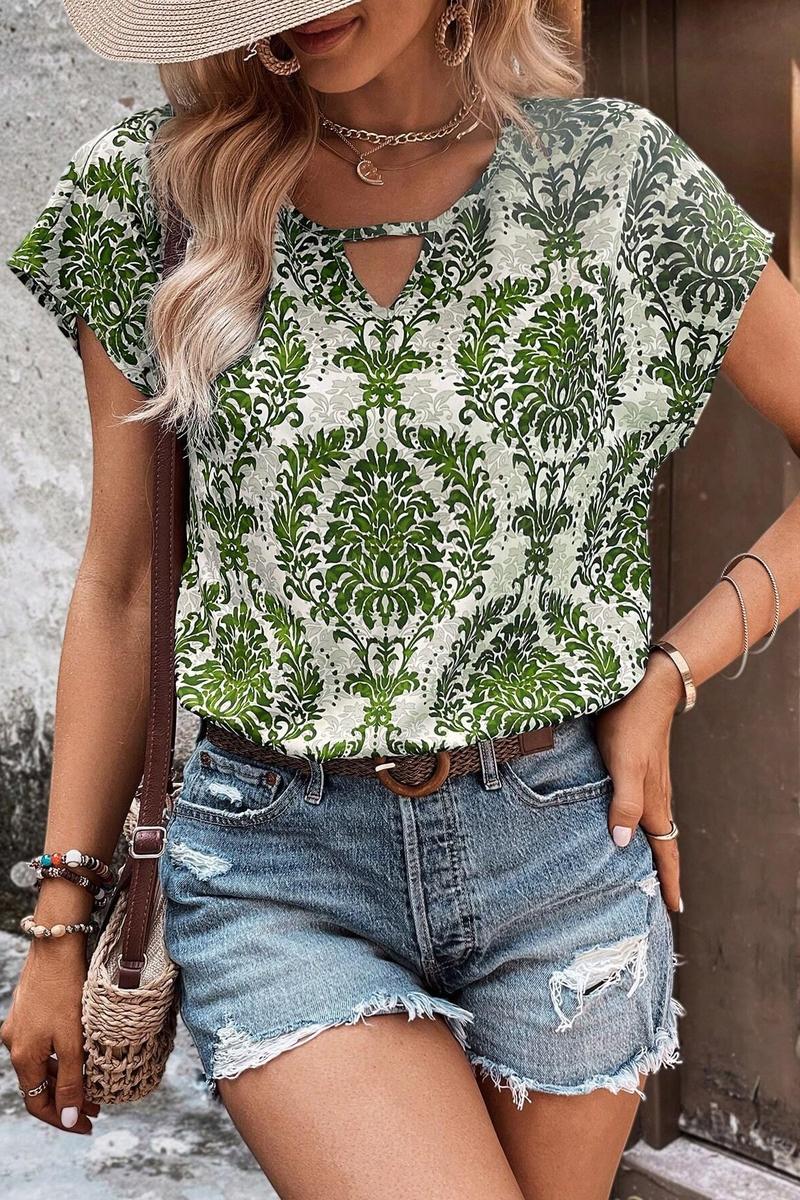 TBG Batwing Sleeve Printed V-Neck Top