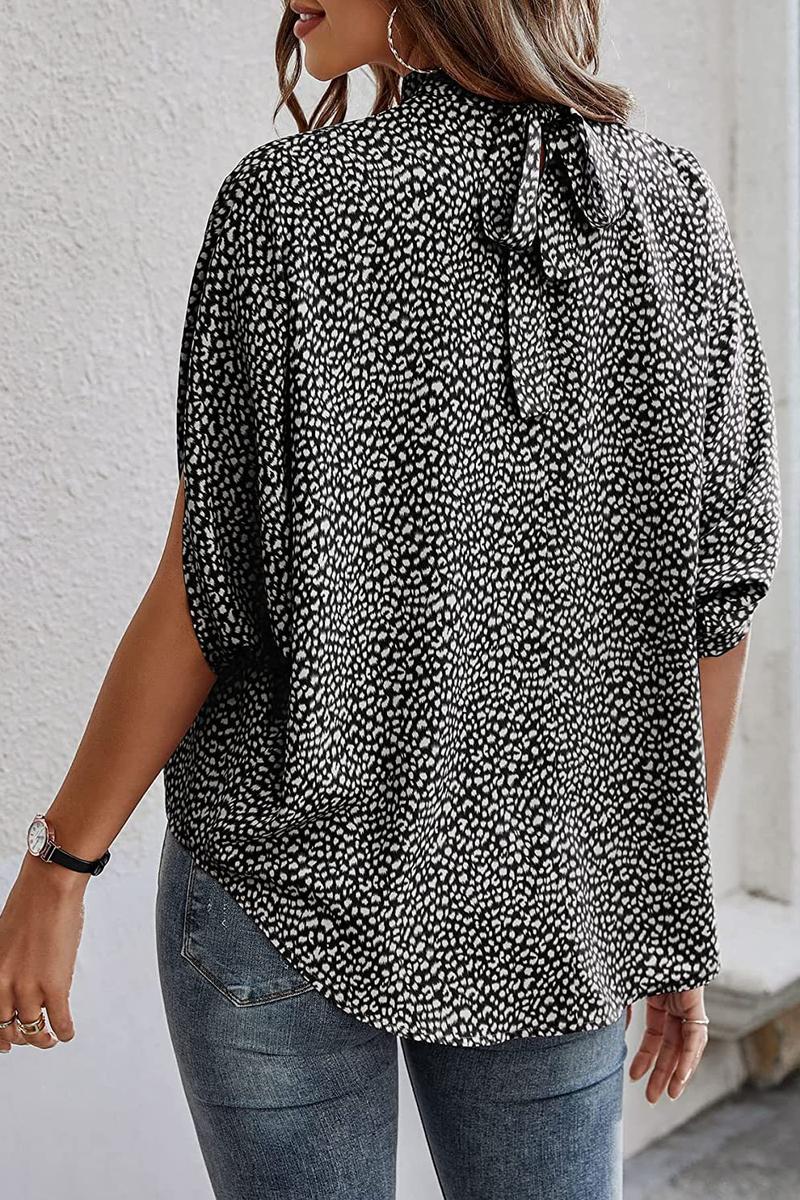 TBG Printed Open-Side Batwing Sleeve Top