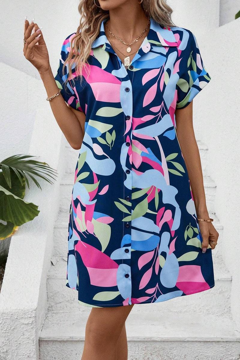 TBG Floral Printed Short-Sleeve Shirt Dress