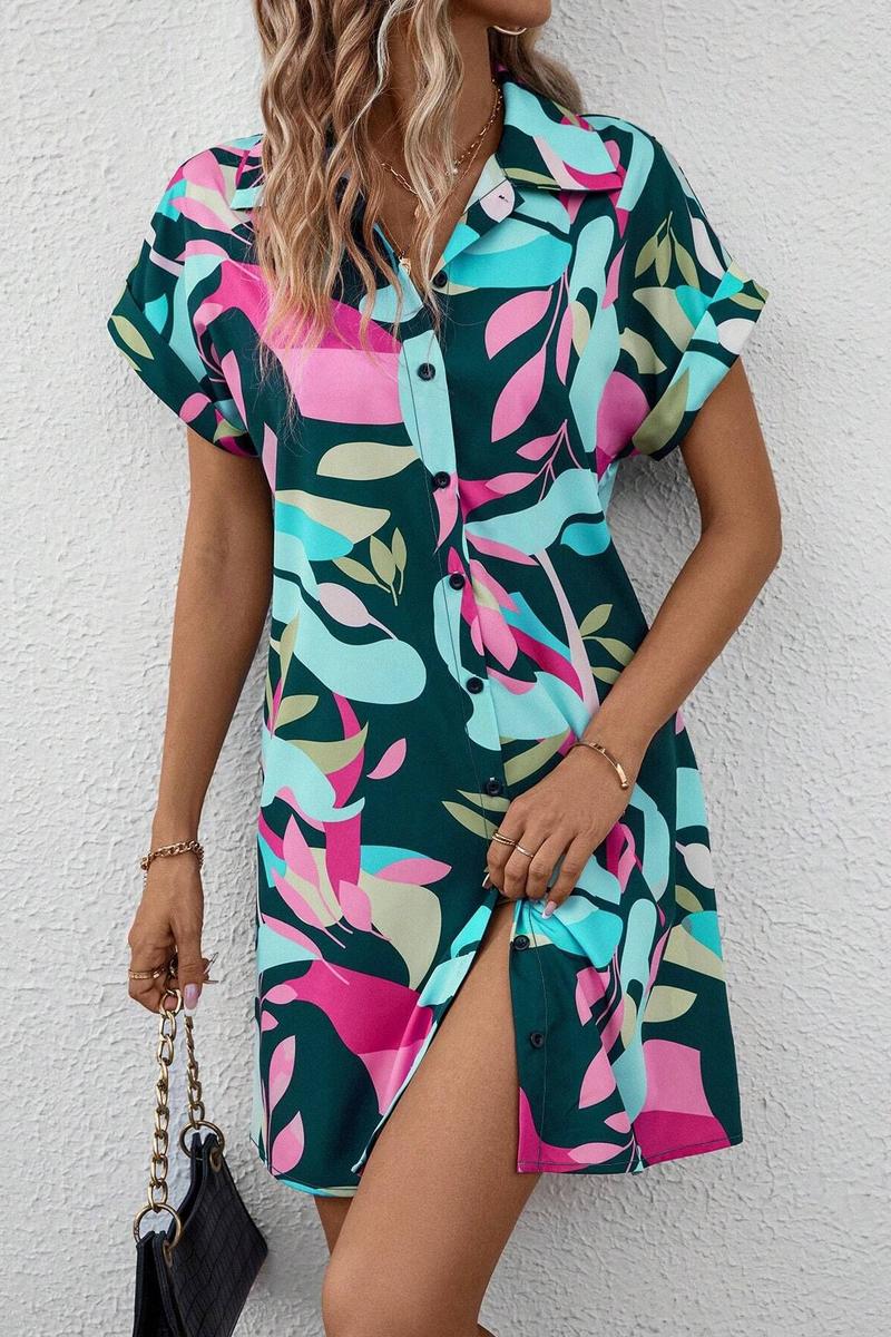 TBG Floral Printed Short-Sleeve Shirt Dress