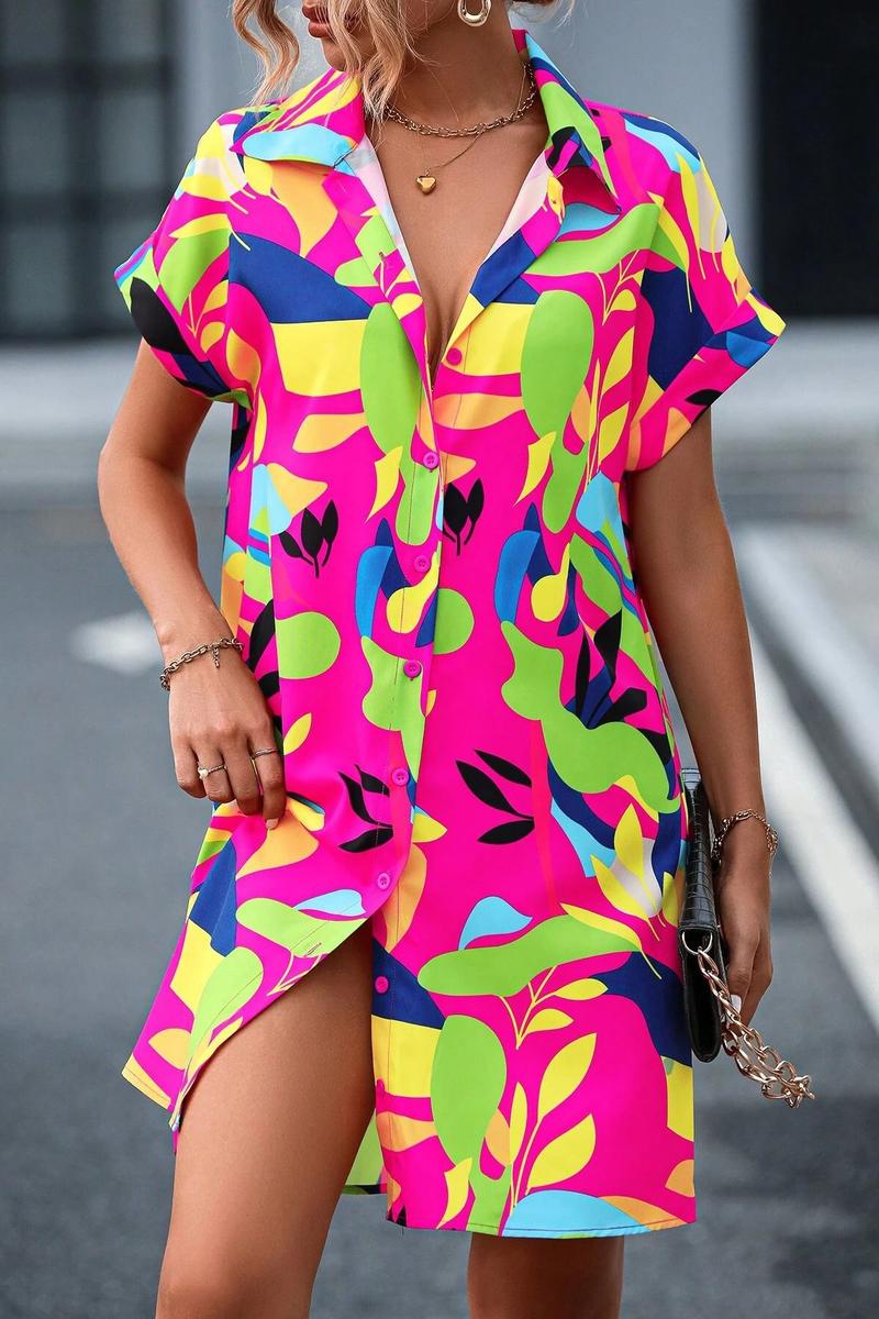 TBG Floral Printed Short-Sleeve Shirt Dress