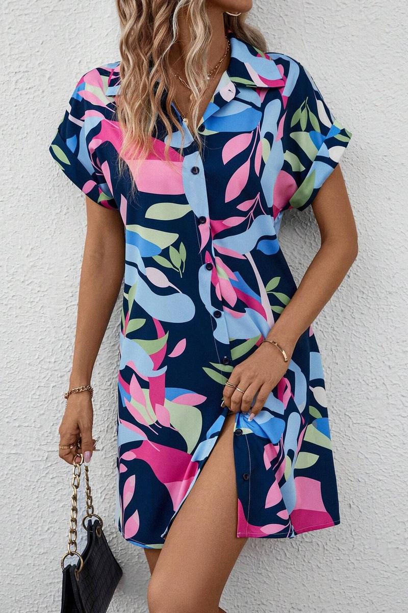 TBG Floral Printed Short-Sleeve Shirt Dress