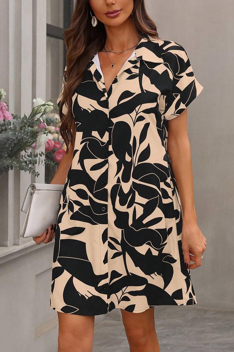 TBG Floral Printed Short-Sleeve Shirt Dress