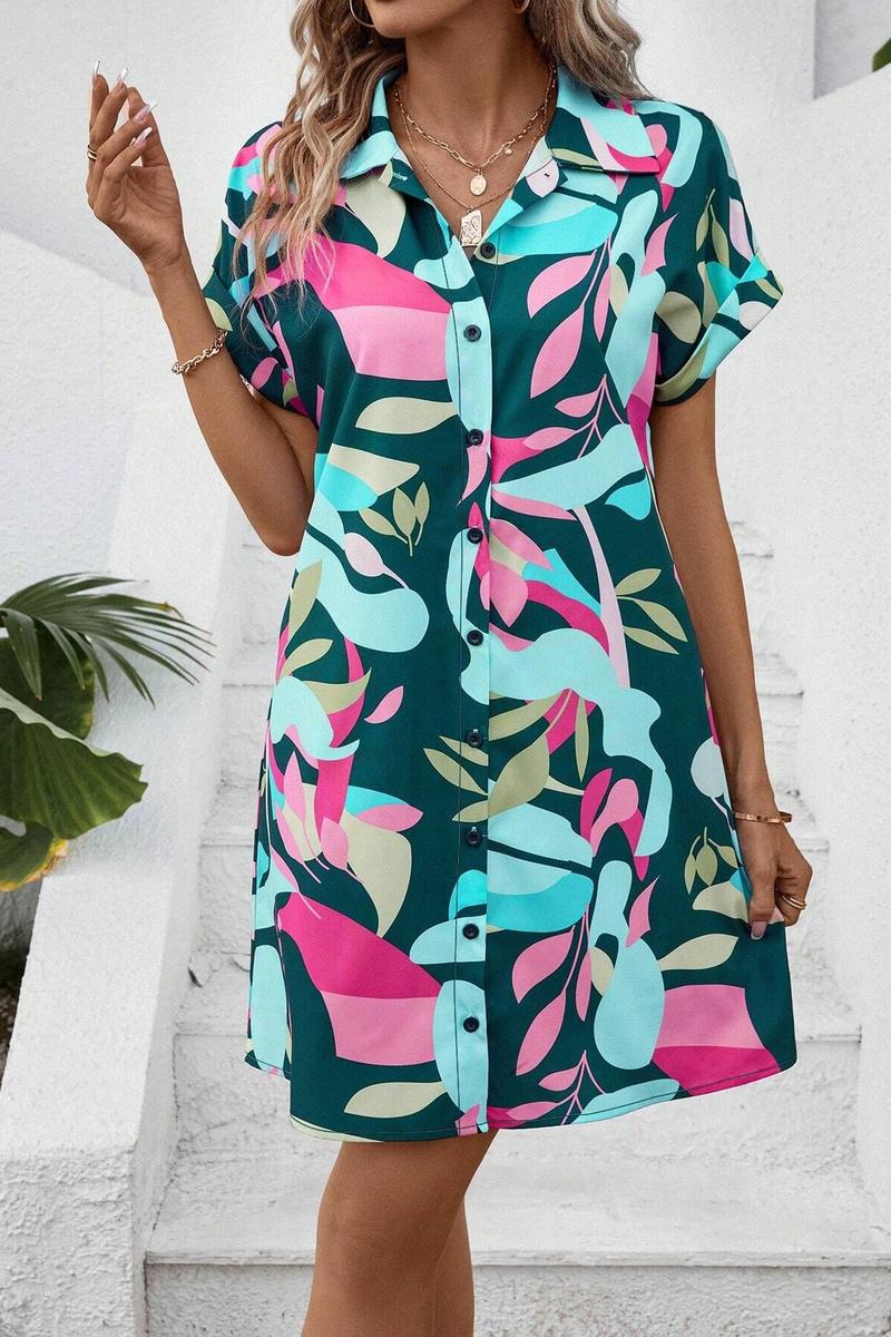 TBG Floral Printed Short-Sleeve Shirt Dress