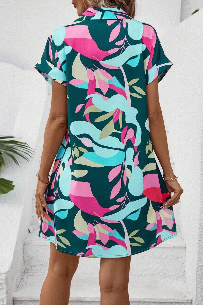 TBG Floral Printed Short-Sleeve Shirt Dress