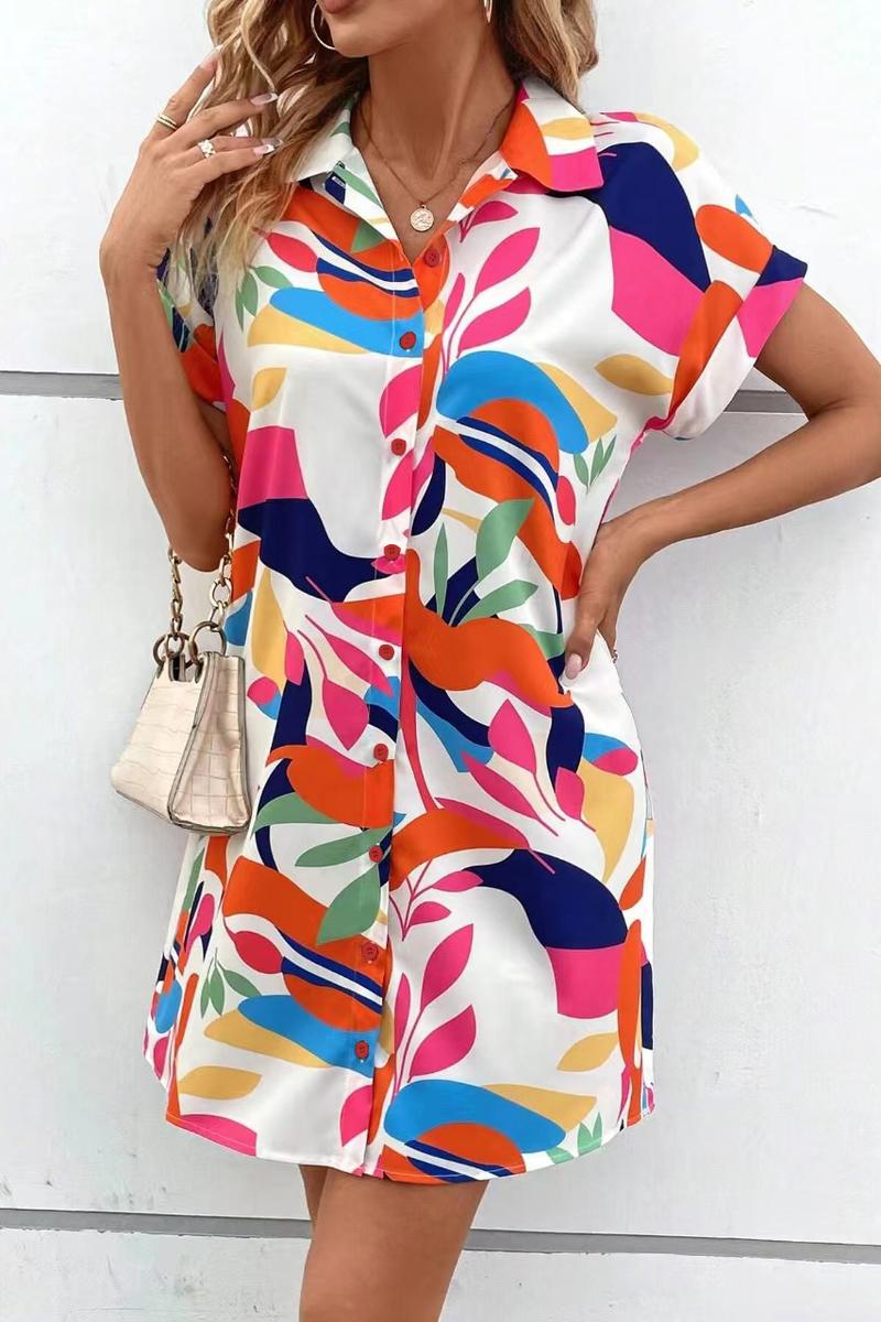 TBG Floral Printed Short-Sleeve Shirt Dress