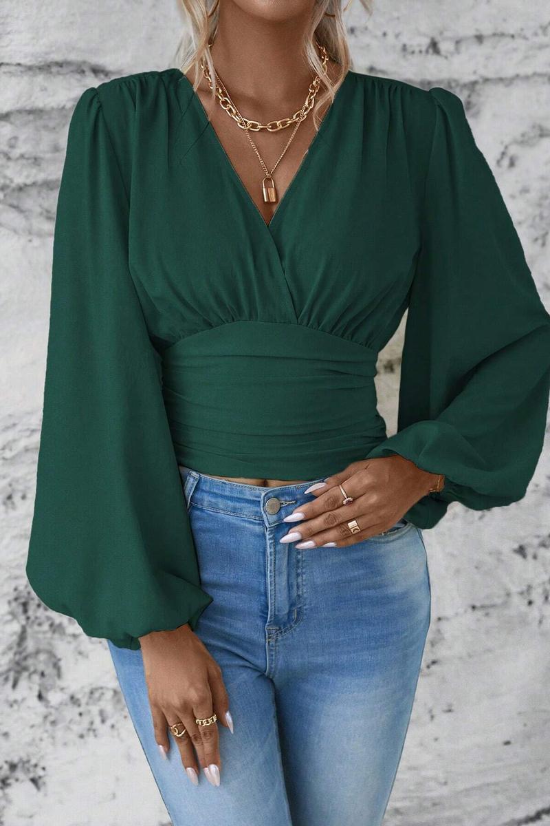 TBG Fitted V-Neck Pleated Top