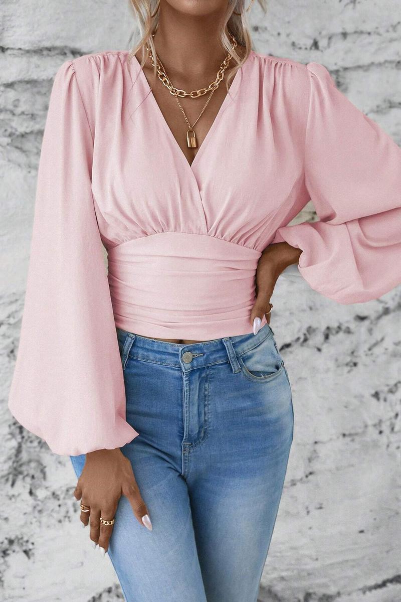 TBG Fitted V-Neck Pleated Top