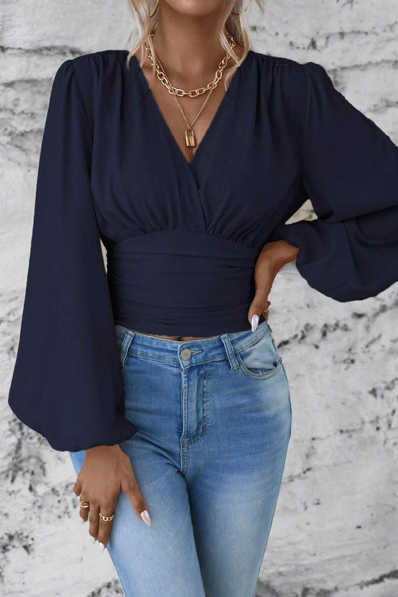 TBG Fitted V-Neck Pleated Top