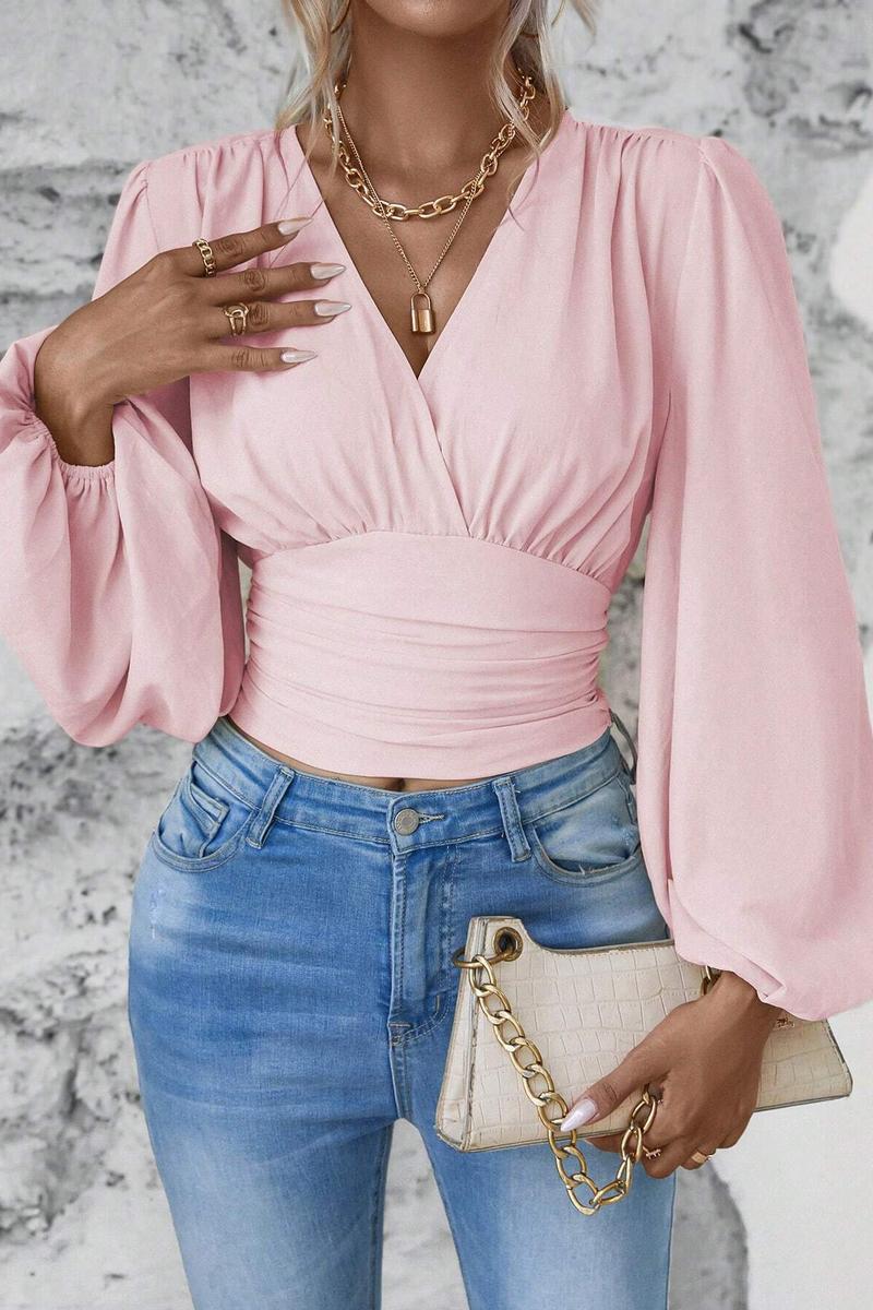 TBG Fitted V-Neck Pleated Top