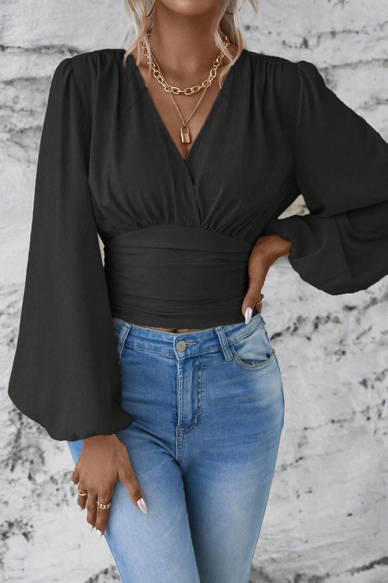 TBG Fitted V-Neck Pleated Top