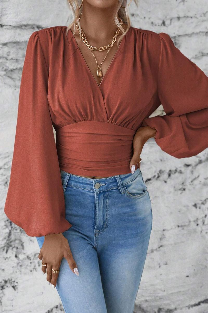 TBG Fitted V-Neck Pleated Top