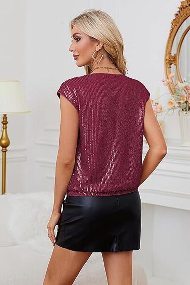 TBG Sequin Shoulder V-Neck Top