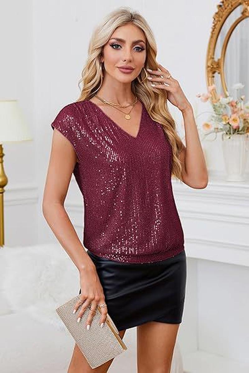 TBG Sequin Shoulder V-Neck Top