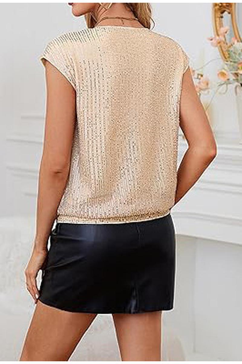 TBG Sequin Shoulder V-Neck Top