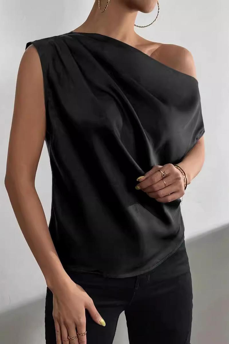 TBG Asymmetrical V-Neck Pleated Top