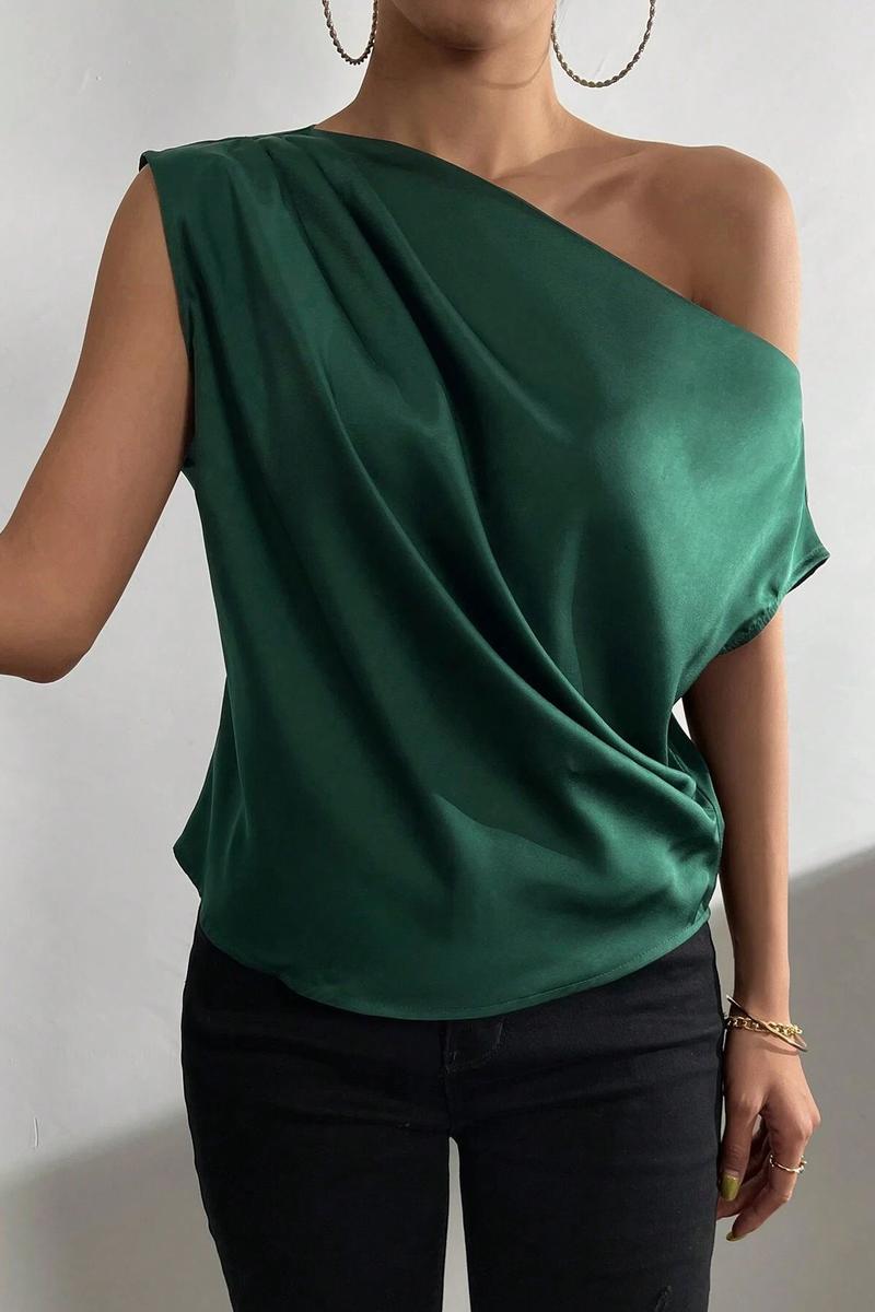 TBG Asymmetrical V-Neck Pleated Top