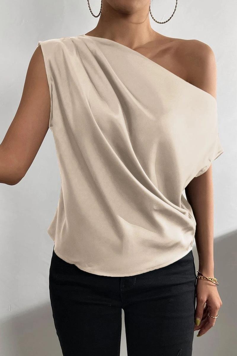 TBG Asymmetrical V-Neck Pleated Top