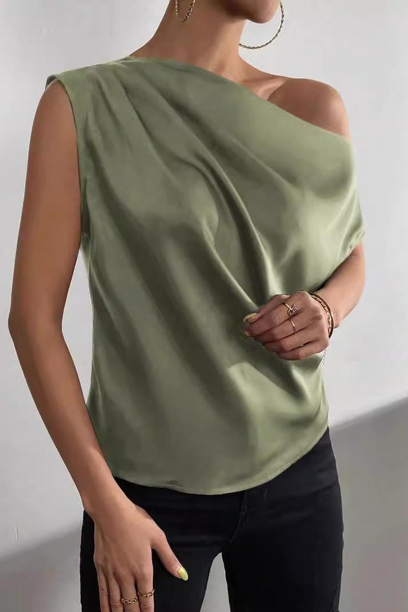 TBG Asymmetrical V-Neck Pleated Top