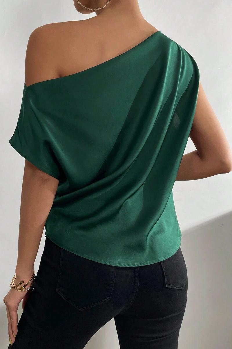 TBG Asymmetrical V-Neck Pleated Top